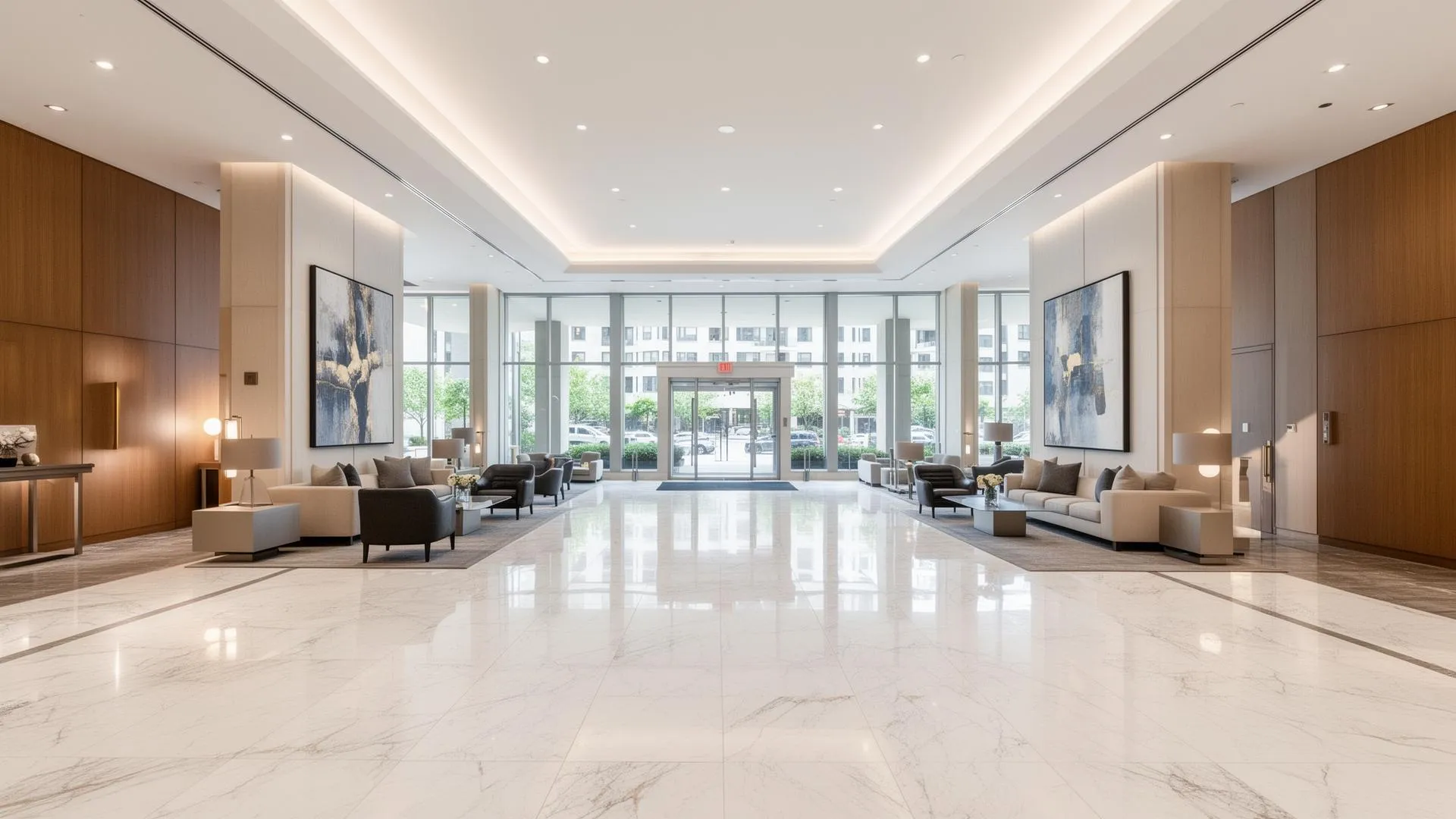 Clean, bright residential lobby